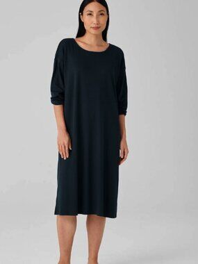 Eileen Fisher Black Jewel Neck Organic Cotton Lounge / Sleep Dress Size 2X